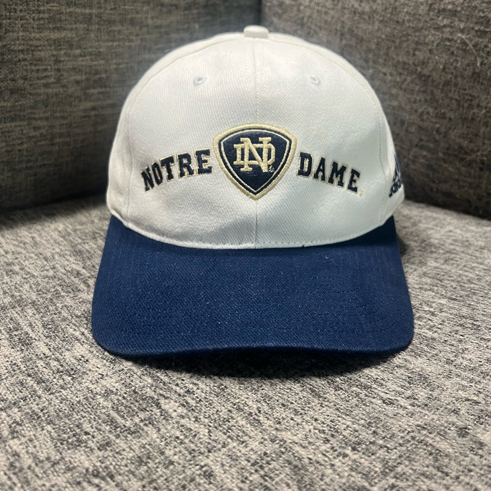 Adidas Notre Dame White and Navy Hat w/ Velcro